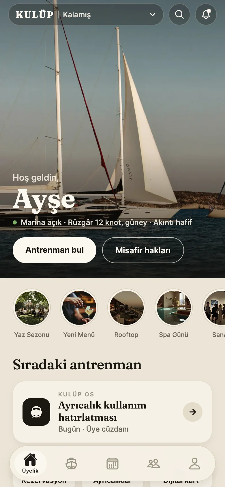 North Club uygulaması ana ekranı